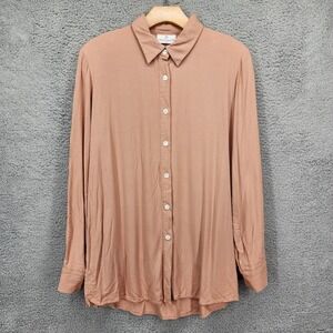Chloe Kristyn Women's Small Beige Button-Up Shirt Long Sleeve‎ Top Blouse